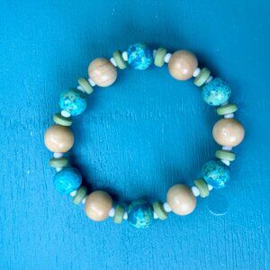 Hand Beaded Mixed Media Stretch Bracelet